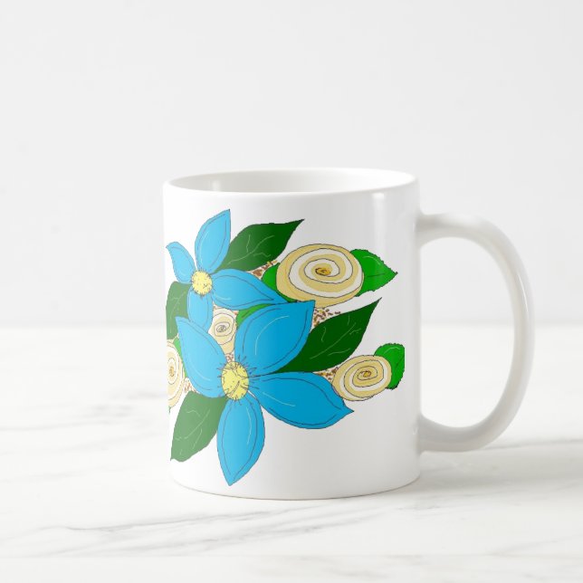 Bright Blue Floral Coffee Mug (Right)