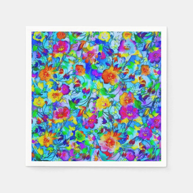 Bright blue floral napkin (Front)