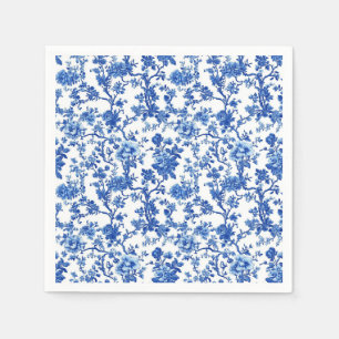 Bright Blue Floral Toile Garden Party Paper Napkin