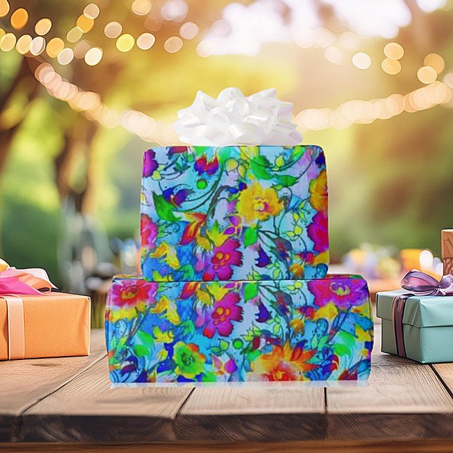 Bright blue floral wrapping paper (Creator Uploaded)