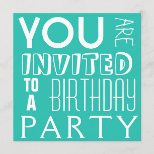 Bright Blue FUN teen typography Birthday Party Invitation