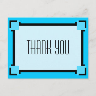Bright Blue Geometric Art Deco Thank You Postcard
