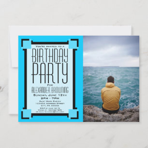 Bright Blue Geometric Birthday Party Invitation