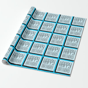 Bright Blue Geometric Happy Birthday Wrapping Paper