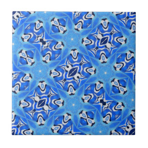Bright blue geometric stars white  ceramic tile