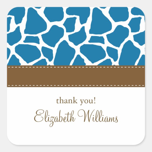 Bright Blue Giraffe Pattern Square Sticker (Front)