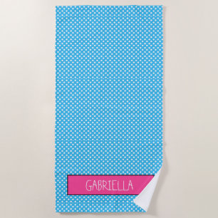 Bright Blue Girly Tiny Polka Dot personalised Beach Towel