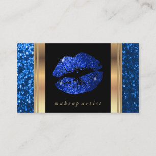 Bright Blue Glitter Lips and Elegant Gold Business Card