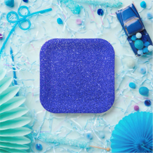 Bright Blue Glitter Paper Plate
