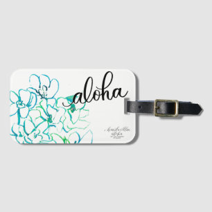 Bright Blue Green Aloha Orchid Flower Luggage Tag