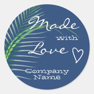 Bright Blue Green Tree Leaf Made with Love Classic Round Sticker
