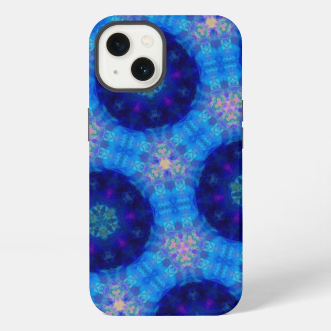 Bright Blue Hexagon Kaleidoscope Pattern iPhone Case (Back)