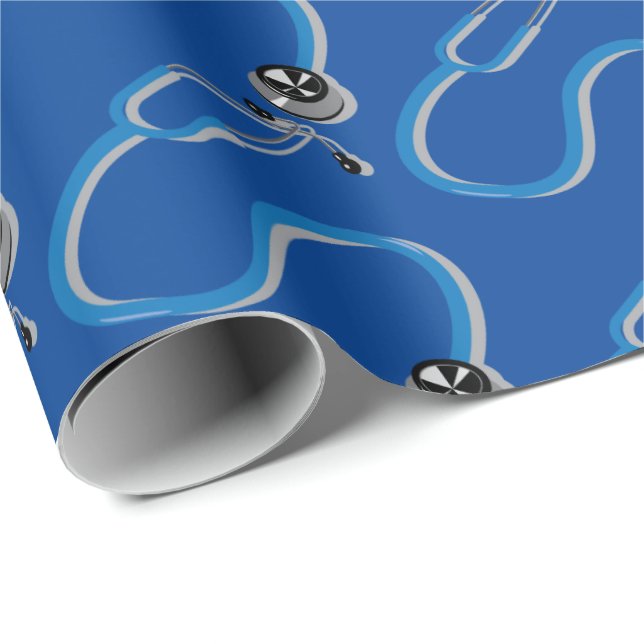 Bright Blue Hospital Doctor and Nurse Stethoscope Wrapping Paper (Roll Corner)