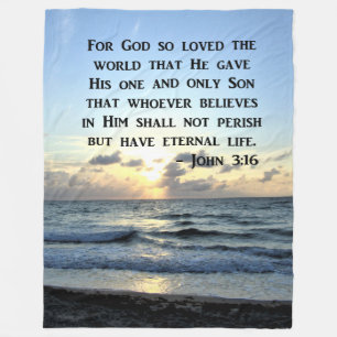 BRIGHT BLUE JOHN 3:16 OCEAN PHOTO DESIGN FLEECE BLANKET