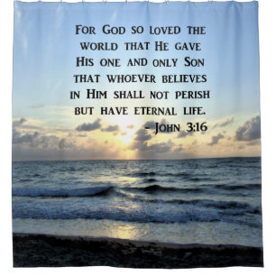 BRIGHT BLUE JOHN 3:16 OCEAN PHOTO DESIGN SHOWER CURTAIN