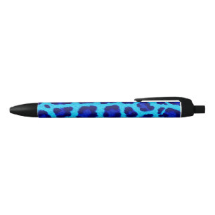 Bright Blue Leopard Print Animal Pattern Black Ink Pen