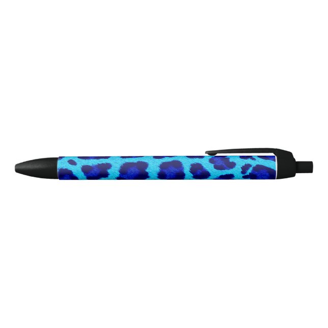 Bright Blue Leopard Print Animal Pattern Black Ink Pen (Top)