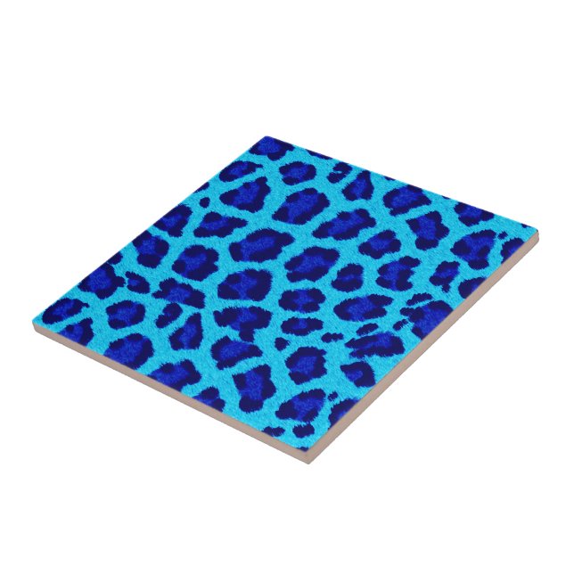 Bright Blue Leopard Print Ceramic Tile (Side)