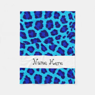 Bright Blue Leopard Print Custom Name Blanket