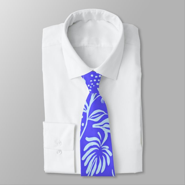 Bright blue-Lilac floral pattern Tie (Tied)
