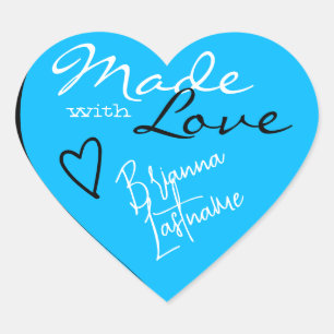 Bright Blue Made with Love Heart Signature Script Sticker