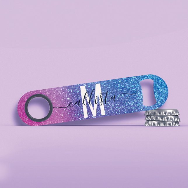 Bright Blue Magenta Sparkly Glitter Ombre Monogram (Creator Uploaded)