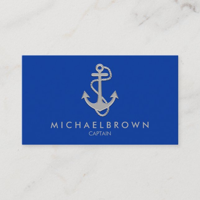 Bright Blue Marine Nautical Anchor Business Card (Front)