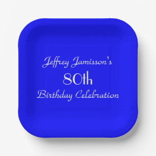 Bright Blue Minimalist 80th Birthday Party Paper Plate
