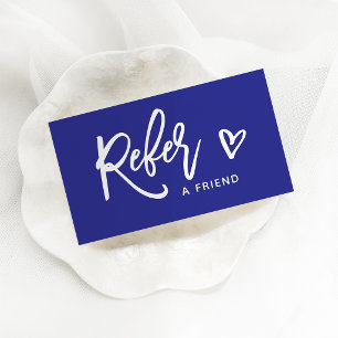 Bright Blue Modern Script and Heart Referral Card