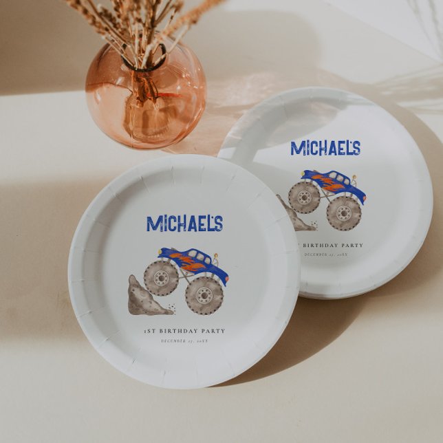 Bright Blue Monster Truck  Paper Plate (Creator Uploaded)