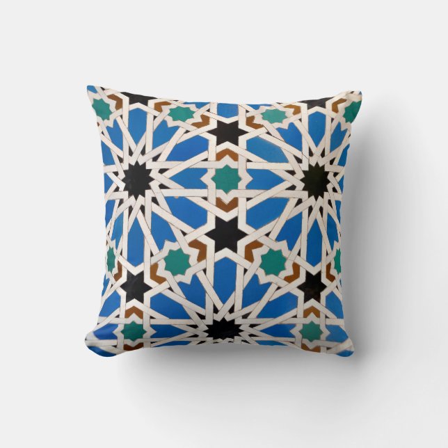 Bright Blue Moroccan Mosaic Cushion (Front)