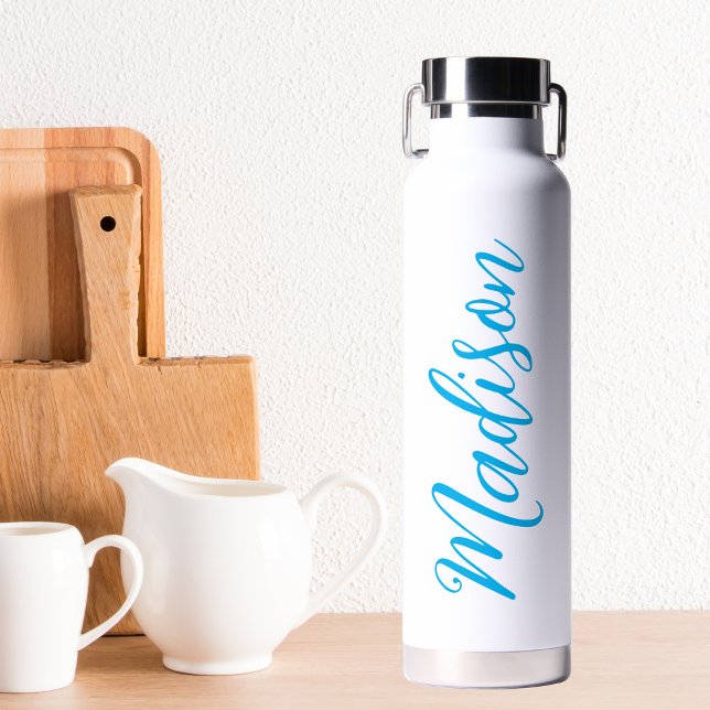 Bright Blue Name Handwritten Script Custom Water Bottle (Creator Uploaded)