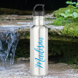 Bright Blue Name in Handwritten Script Custom 710 Ml Water Bottle<br><div class="desc">A pretty personalised bright blue monogram stainless water bottle for a girl who loves simple,  handwritten gifts. Beautiful cursive script down the side of your bottle spelling out your name in cool typography.</div>