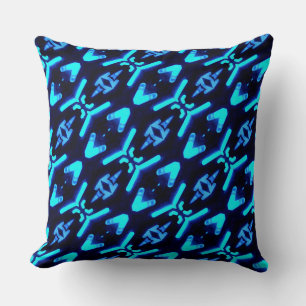 Bright Blue Neon Diagonal Pattern Throw Pillow