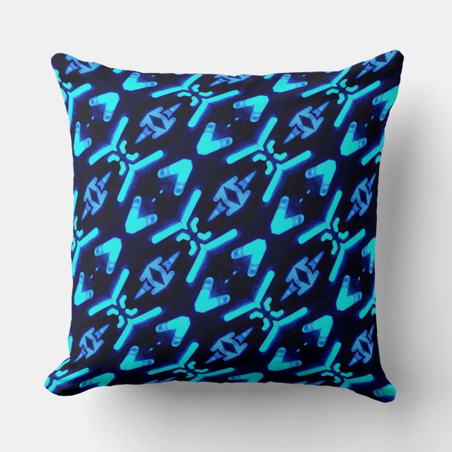 Bright Blue Neon Diagonal Pattern Throw Pillow (Front)