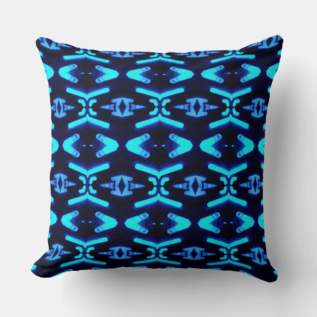 Bright Blue Neon Double-Sided Throw Pillow (Front)
