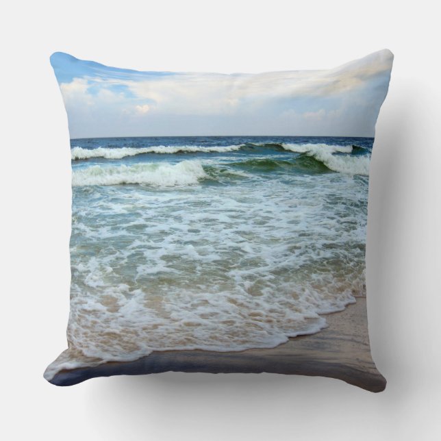 Bright Blue Ocean Waves Cushion (Front)