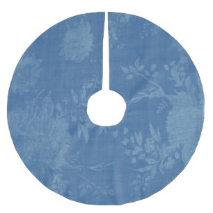 Bright Blue on Blue Floral Pattern Brushed Polyester Tree Skirt