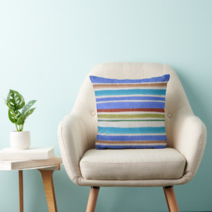 Bright Blue Orange Irregular Stripes Pattern Cushion