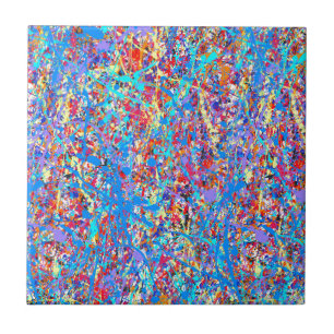 Bright Blue Paint Splatter Abstract Ceramic Tile