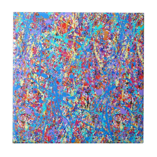 Bright Blue Paint Splatter Abstract Ceramic Tile (Front)