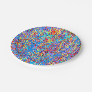 Bright Blue Paint Splatter Abstract Paper Plate