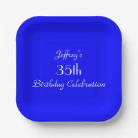 Bright Blue Paper Plates, 35th Birthday Party