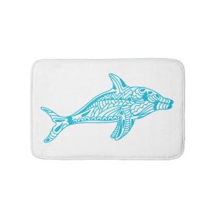 Bright Blue Pattern Dolphin Art Bath Mat