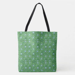 Bright Blue Periwinkle Flowers on Dark Green Tote Bag