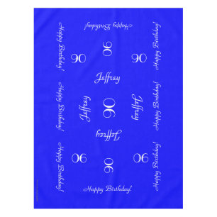 Bright Blue Personalised 90th Birthday Table Cloth