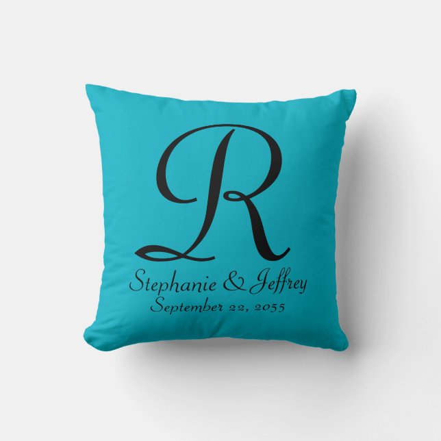  Bright Blue Personalised Monogram Square Cushion (Front)