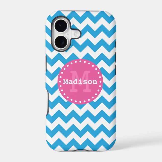 Bright Blue Pink Chevron Zigzag Monogram (Back)