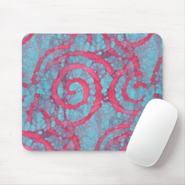 Bright Blue Pink Funky Batik Spirals Art Pattern Mouse Pad (With Mouse)
