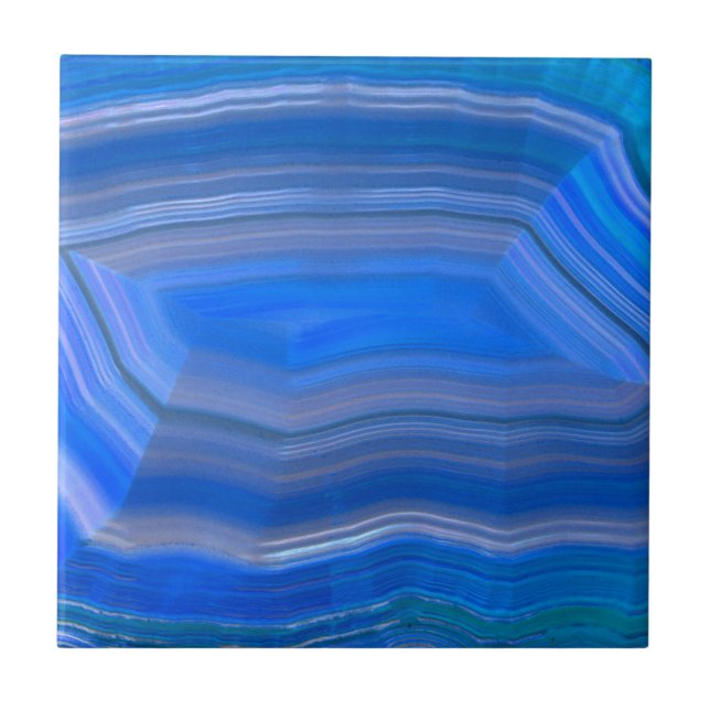 Bright Blue Polished Agate Slice Photo Ceramic Tile (Front)